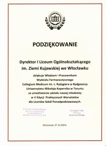 Podziękowania dla pracowników za udział i realizację V edycji warsztatów . Kliknij, aby powiększyć zdjęcie.